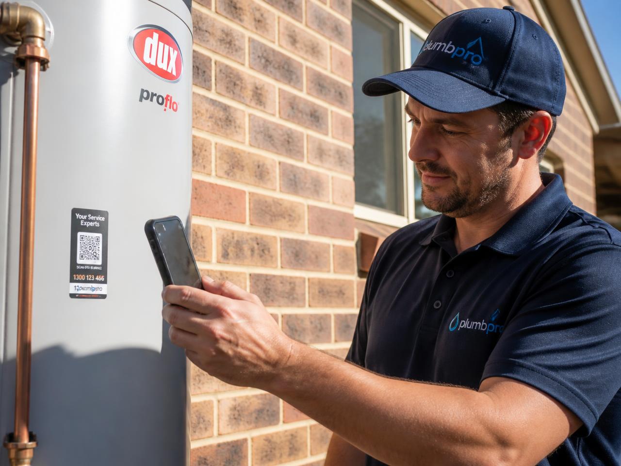 An Australian tradesperson recording a completed hot water job on their phone